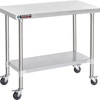 DuraSteel 30x48 NSF Stainless Steel Cart - Heavy Duty Food Prep Table with Undershelf - Rolling Kitchen Island on Wheels